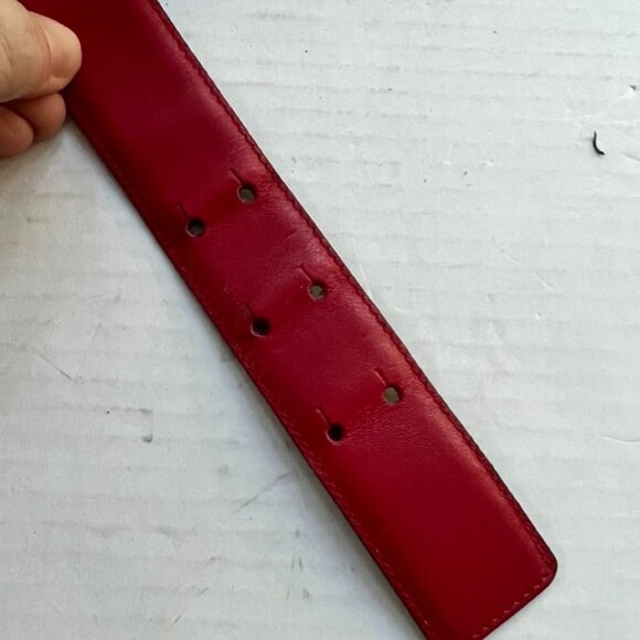 Moschino Vintage Gold Letters Red Leather Belt Size 44 / CLOFA